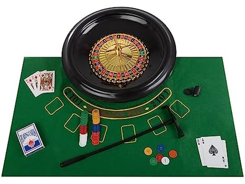 16-Inch Gambling Wheel with Reversible Roulette and Black Jack Table Cotton