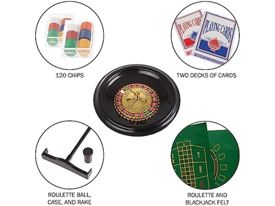 16-Inch Gambling Wheel with Reversible Roulette and Black Jack Table Cotton