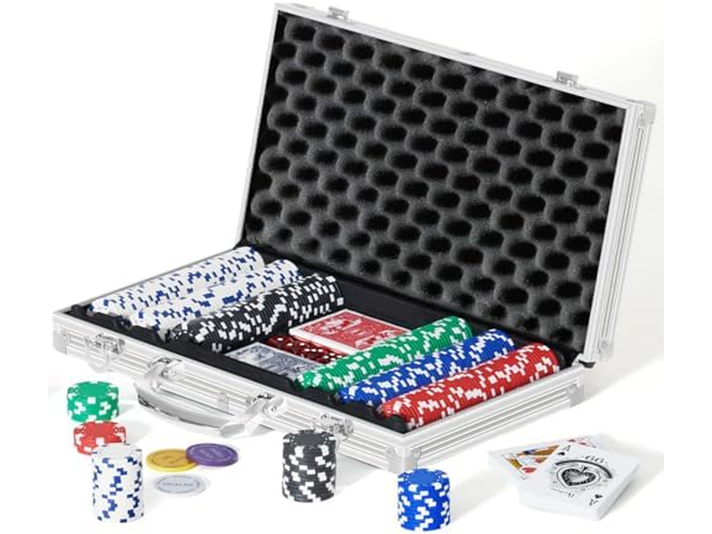 300 Pcs Poker Set with Aluminum Travel Case for Texas Holdem Blackjack Gambling