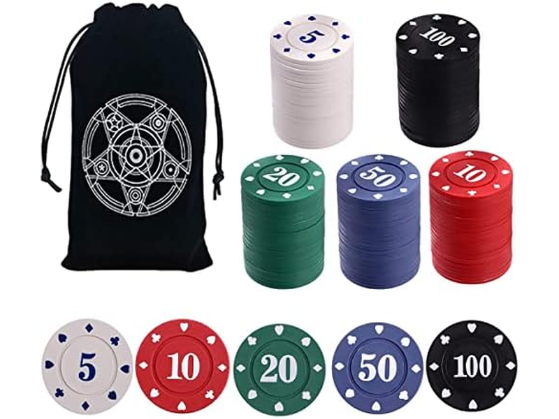Denomination Poker Chips Set with Black Velvet Pouch Bag