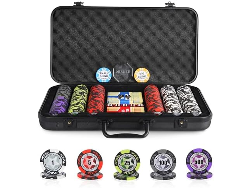 Poker Chip Set with Denominations for Texas Holdem Blackjack Gambling Games