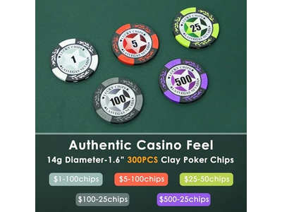 Poker Chip Set with Denominations for Texas Holdem Blackjack Gambling Games