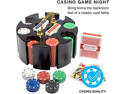 Poker Set with Wood Carousel Case for Casino Party